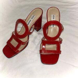 Patent Leather Red Steve Madden Heeled Sandals Square Toe